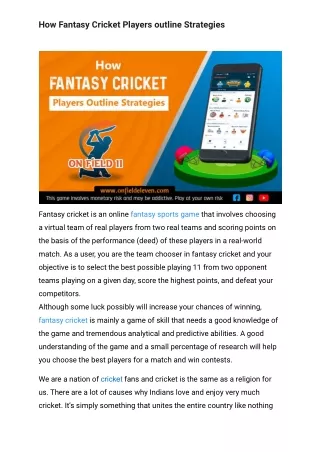 How fantasy cricket player outline stratergies (2)