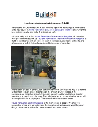 Home Renovation Companies in Bangalore - BuildHii