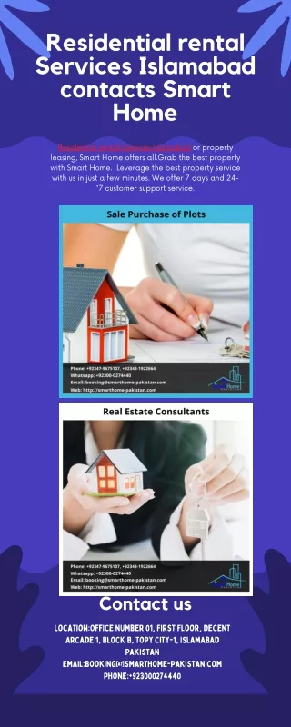 Residential rental Services Islamabad contacts Smart Home