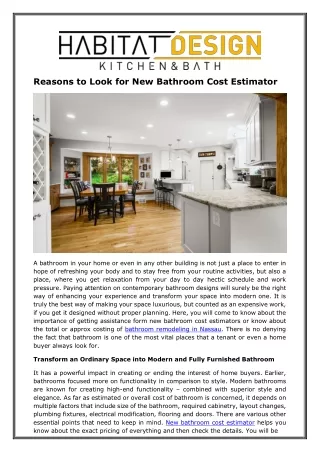 Reasons to Look for New Bathroom Cost Estimator