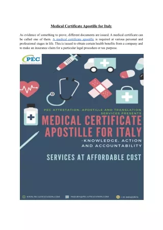 Medical Certificate Apostille for Italy