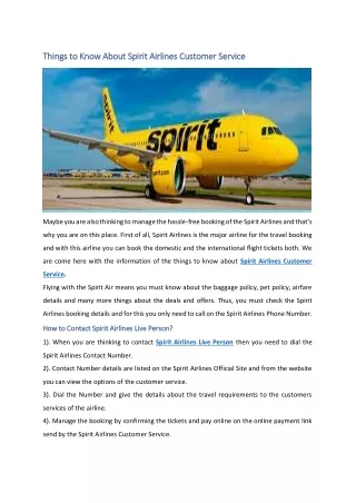 Things to Know About Spirit Airlines Customer Service