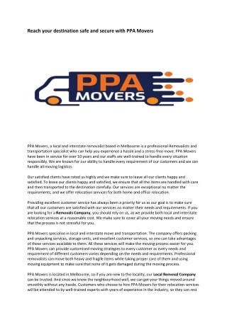 Reach your destination safe and secure with PPA Movers