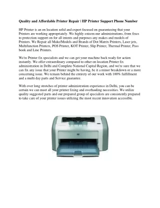 Quality and Affordable Printer Repair HP Printer Support Phone Number