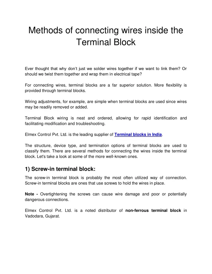 methods of connecting wires inside the terminal