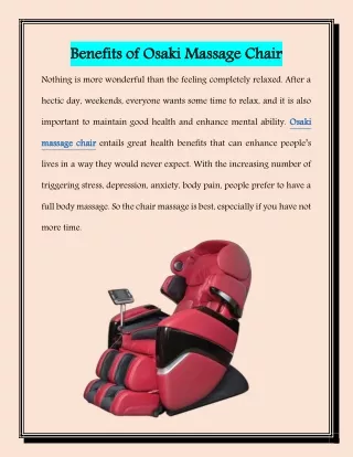 Benefits of Osaki Massage Chair