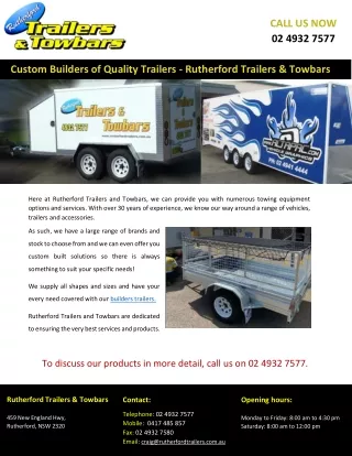 Custom Builders of Quality Trailers - Rutherford Trailers & Towbars