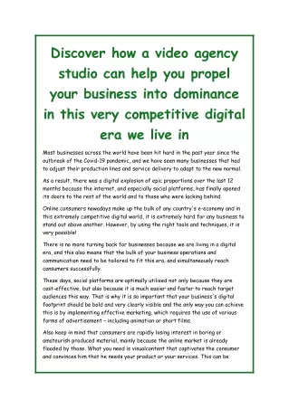 Discover how a video agency studio can help you propel your business into dominance in this very competitive digital era