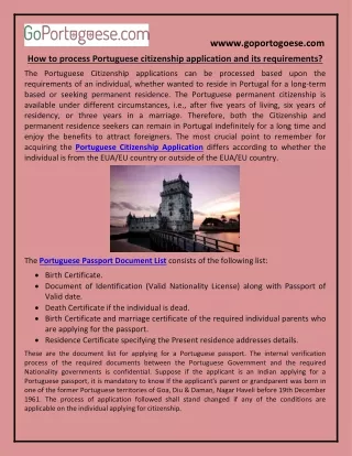 How to process Portuguese citizenship application and its requirements?