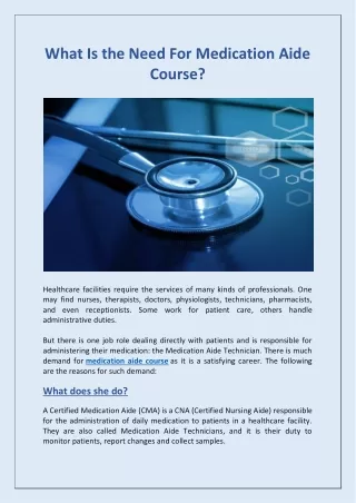 What Is the Need For Medication Aide Course