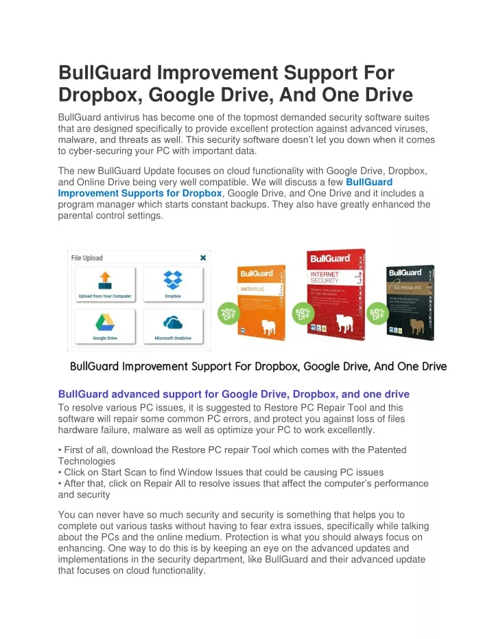 bullguard improvement support for dropbox google