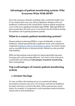 Advantages of patient monitoring system: Why Everyone Wins With RPM?