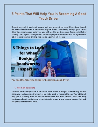 5 Points That Will Help You In Becoming A Good Truck Driver