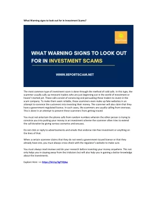 What Warning signs to look out for in Investment Scam