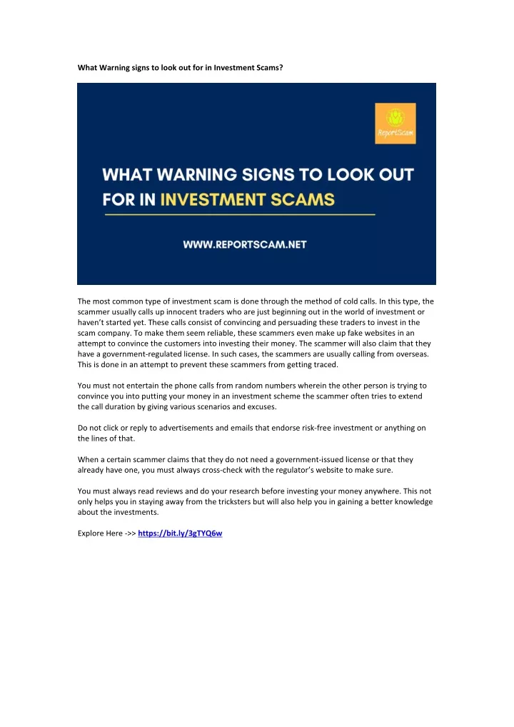 what warning signs to look out for in investment