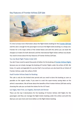 Key-Features of Frontier Airlines $29 Sale