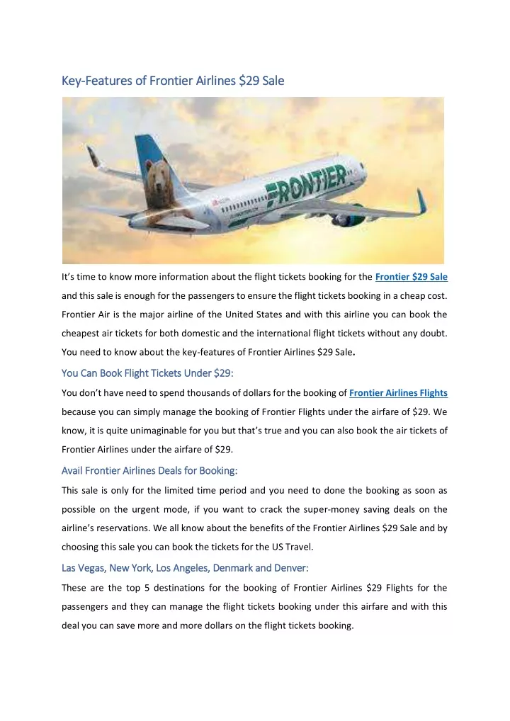 key key features of frontier airlines 29 sale
