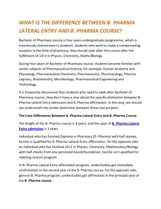 DIFFERENCE BETWEEN LATERAL ENTRY AND B. PHARMA