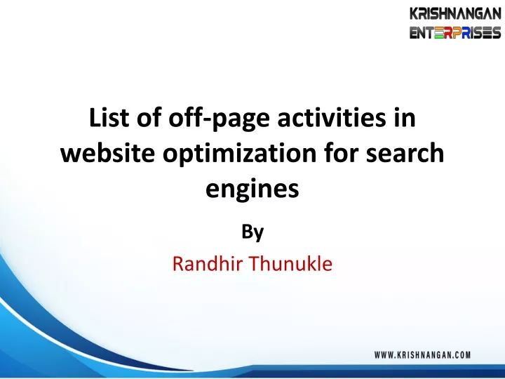 l ist of off page activities in website optimization for search engines