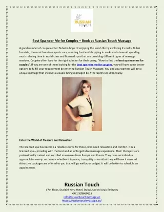 Best Spa near Me for Couples – Book at Russian Touch Massage