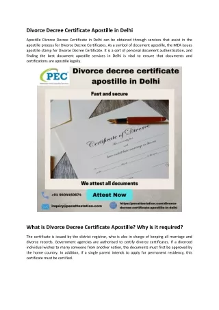 Divorce Decree Certificate Apostille in Delhi