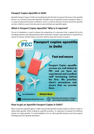 Passport Copies Apostille in Delhi