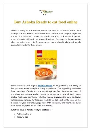 Buy Ashoka Ready to eat food online