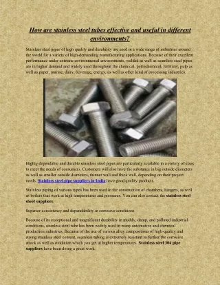 How are stainless steel tubes effective and useful in different environments