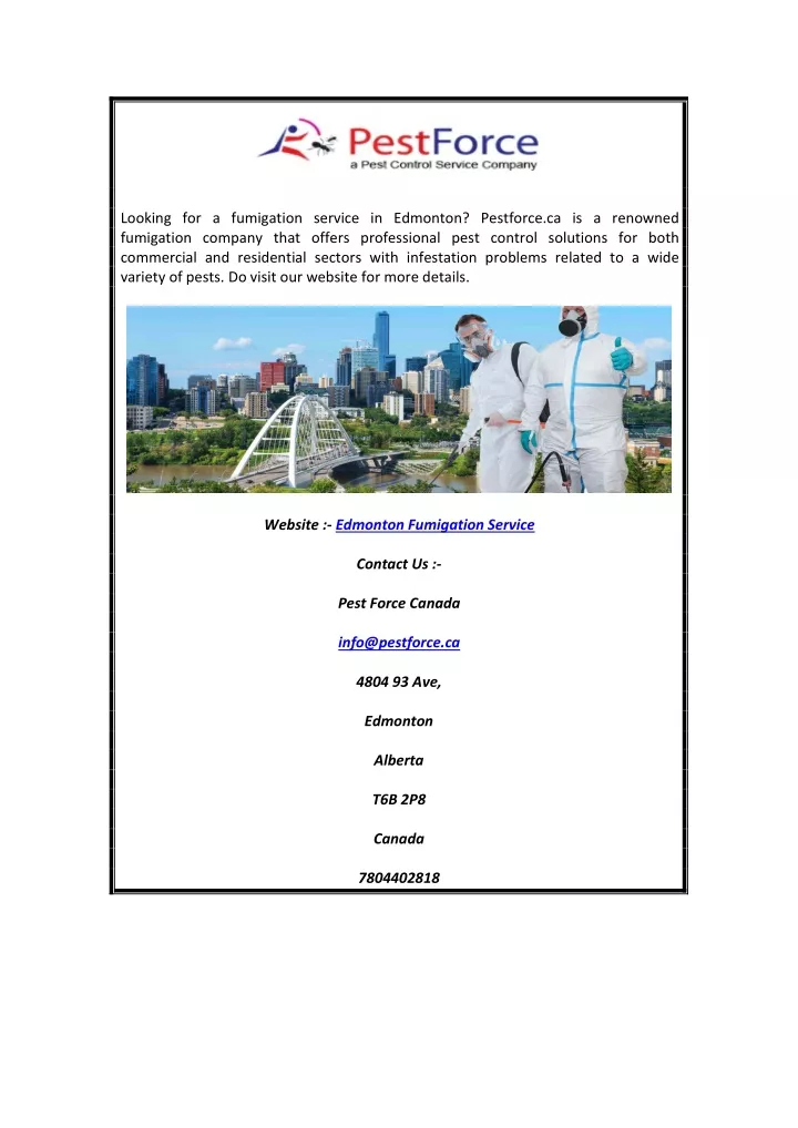 looking for a fumigation service in edmonton