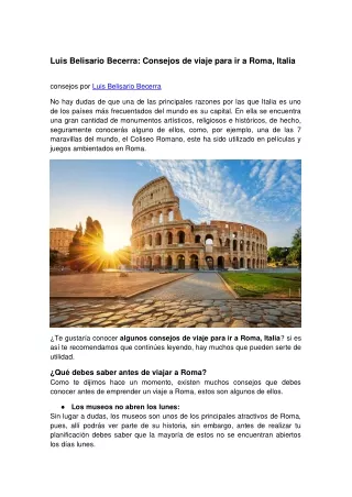 Luis Belisario Becerra Consejos de viaje para ir a Roma, Italia