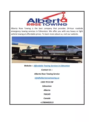 Affordable Towing Services In Edmonton | Albertarosetowing.ca