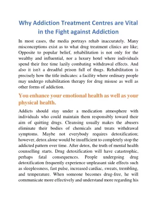 Why Addiction Treatment Centres are Vital in the Fight against Addiction