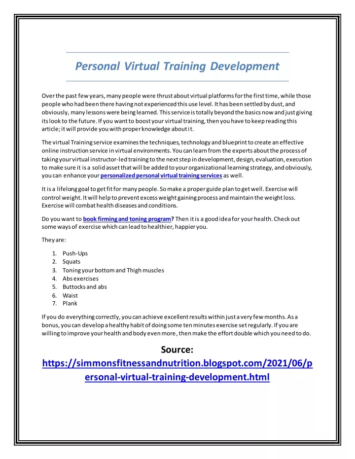 personal virtual training development