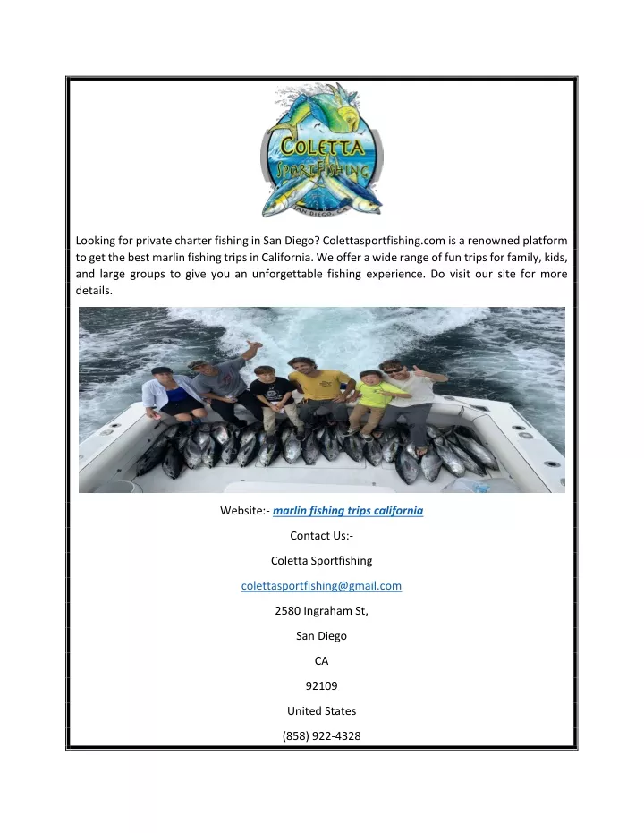 looking for private charter fishing in san diego