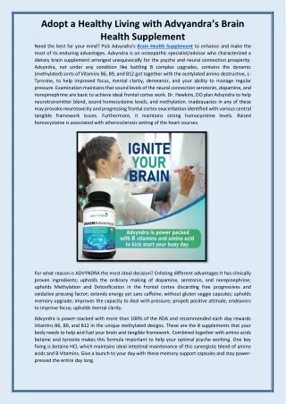 Adopt a Healthy Living with Advyandra’s Brain Health Supplement