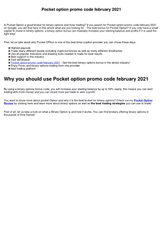 Pocket option promo code february 2021