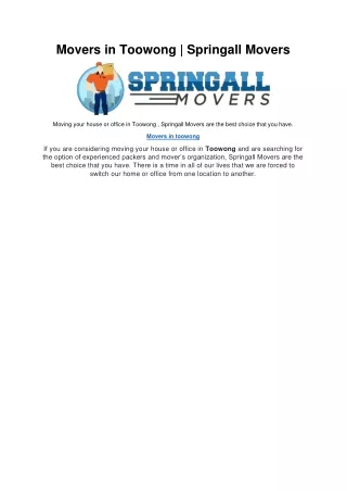 Movers in Toowong | Springall Movers