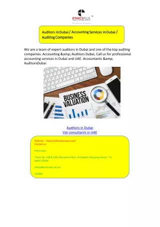 Auditors in Dubai / Accounting Services in Dubai / Auditing Companies