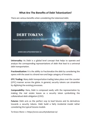 what are the benefits of debt tokenization