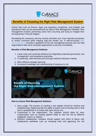 Benefits of Choosing the Right Risk Management System