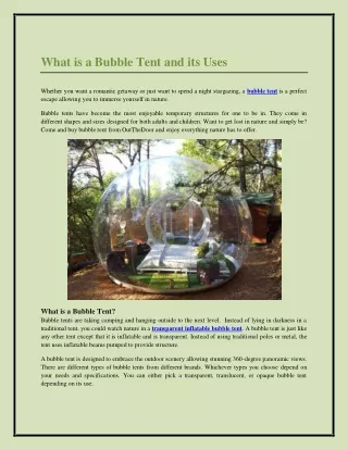 what is a bubble tent and its uses