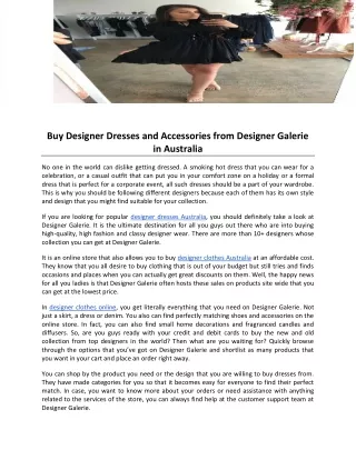 Buy Designer Dresses and Accessories from Designer Galerie in Australia