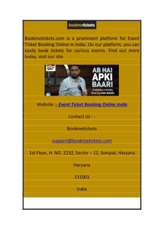 Event Ticket Booking Online India | Bookmetickets.com