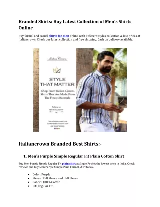 Branded Shirts: Buy Latest Collection of Men's Shirts Online
