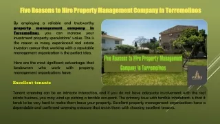 Five Reasons to Hire Property Management Company in Torremolinos