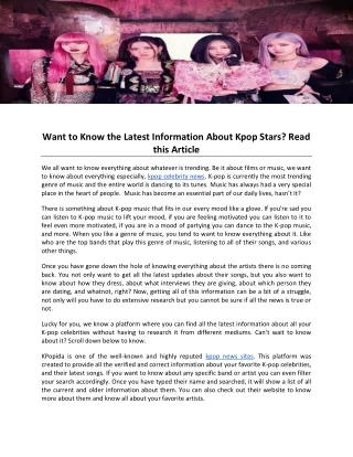 Want to Know the Latest Information About Kpop Stars Read this Article