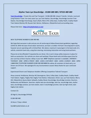 skyline taxis lye stourbridge 01384 480 480 07555