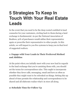 5 Strategies To Keep In Touch With Your Real Estate Leads