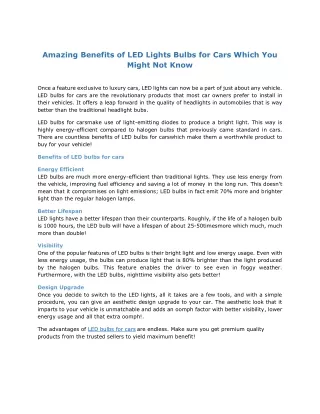 Amazing Benefits of LED Lights Bulbs for Cars Which You Might Not Know