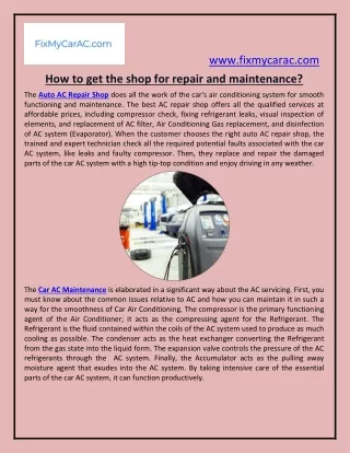 www fixmycarac com how to get the shop for repair